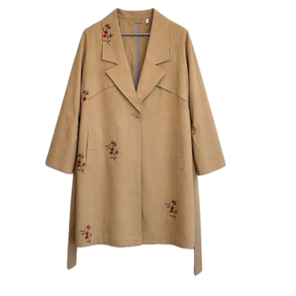 Soft Surroundings women’s canvas Embroidered Floral belted trench Jacket